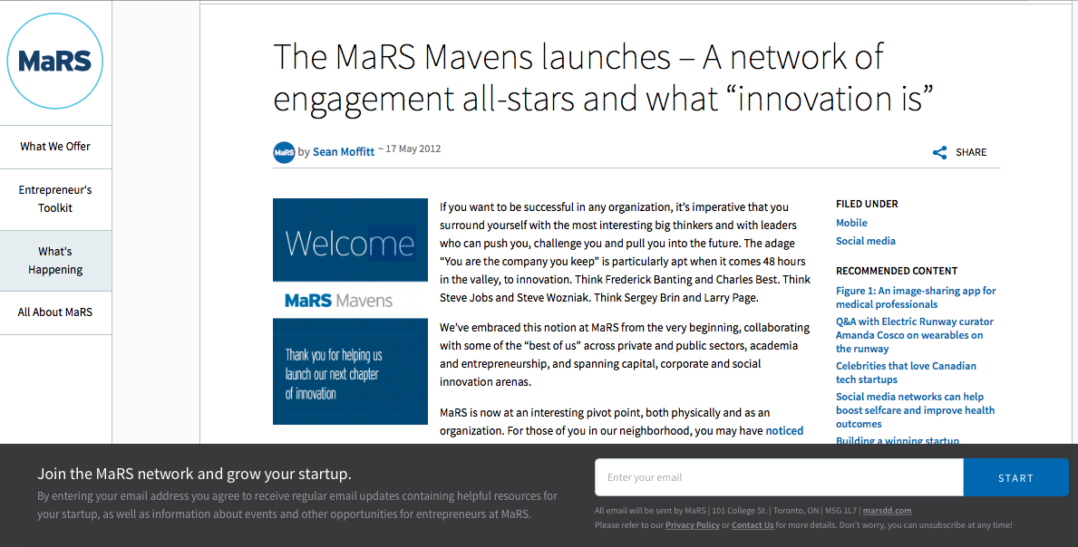 Innovation Thought Leadership with the MaRS Discovery District